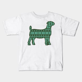 Show Boer Goat with Green Southwest Aztec Pattern Kids T-Shirt